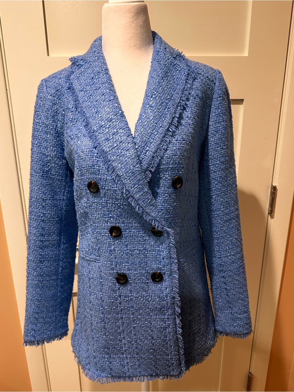 NWOT Ann Taylor size 2 petite cornflower blue tweed double breasted blazer